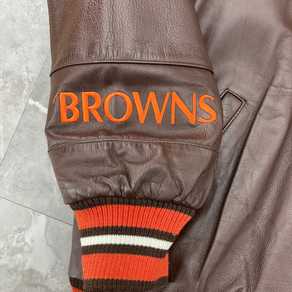 Vintage Cleveland Browns Leather Jacket Mens Large Carl Banks Bomber Coat GIII - Picture 4 of 11